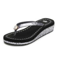 Bow Flip Flops Women Wedges Slippers Summer Sequins Ladies Beach Slides Female Non-slip Med Heels Sandals