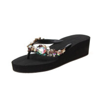 Bohemian Rhinestone Sandals Women Summer Non-Slip Clip Toe Flip Flops Casual Wedges Slippers Female Beach Shoes qq707