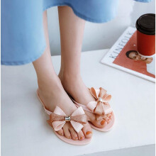 BEYARNE woman jelly shoes lady students flats sandals women beach flip flops slides woman lacework bowtie slippers