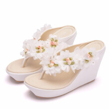 Women Slippers Summer Lace Flower Style Beaches Flip Flops Platform Sandals Open-toed Casual Shoes