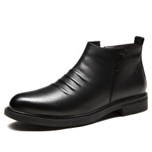 Leather Chelsea Boots Men Ankle Boots Waterproof Non-slip Winter Snow Boots Short Plush Warm Formal Dress Shoes Male
