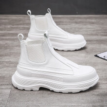 Mens Leather Boots Autumn Thick-soled Lightweight High Boots High-top Casual Shoes Chelsea Boots
