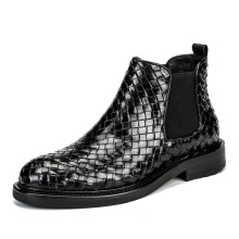 Weave PU Leather Chelsea Men Boots Summer Business Dress Ankle Boots Mens Slip-On Career Office Work Boots Big Size
