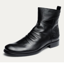 Ankle Boots Men Vintage British Chelsea Boots Leather Shoes Casual Round Toe Embroidery Boots Plus Size 39-48