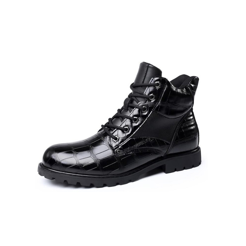 Men Leather Boots Round Toe Grid Pattern Square Heel Males Shoes Men Boots Shoes 2 Colors Size 38-48-image-OPC-PBWRD8J-NEW