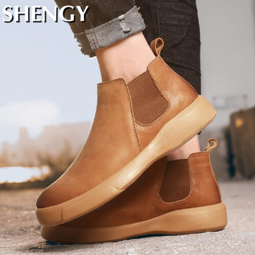 Men Winter Shoes Plush Warm Ankle Boot with Fur Outdoor Chelsea Boots Work Travel Flat Shoes