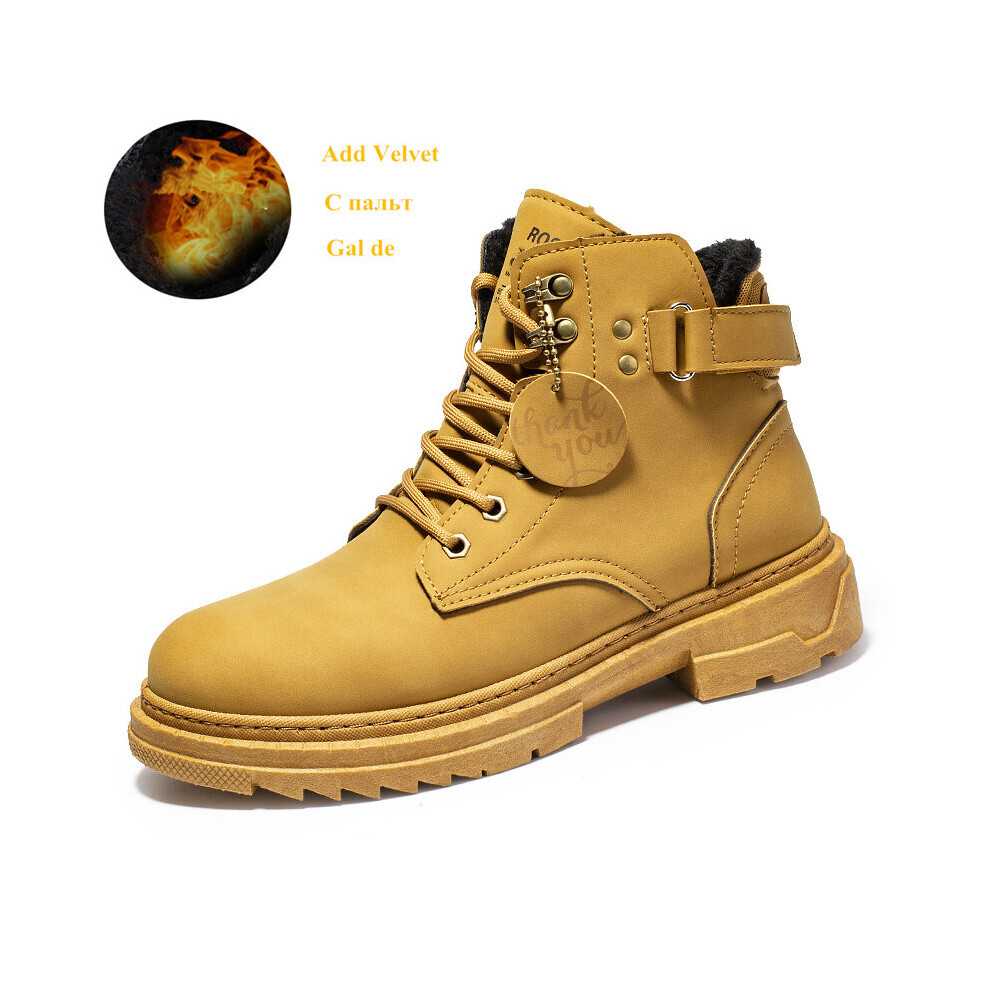 Yellow Winter Warm Men Tooling Boots Casual Ankle Leather Boots For Men Non-slip Men Motorcycle Boots botas homens-image-OPC-PBWRBMQ-NEW