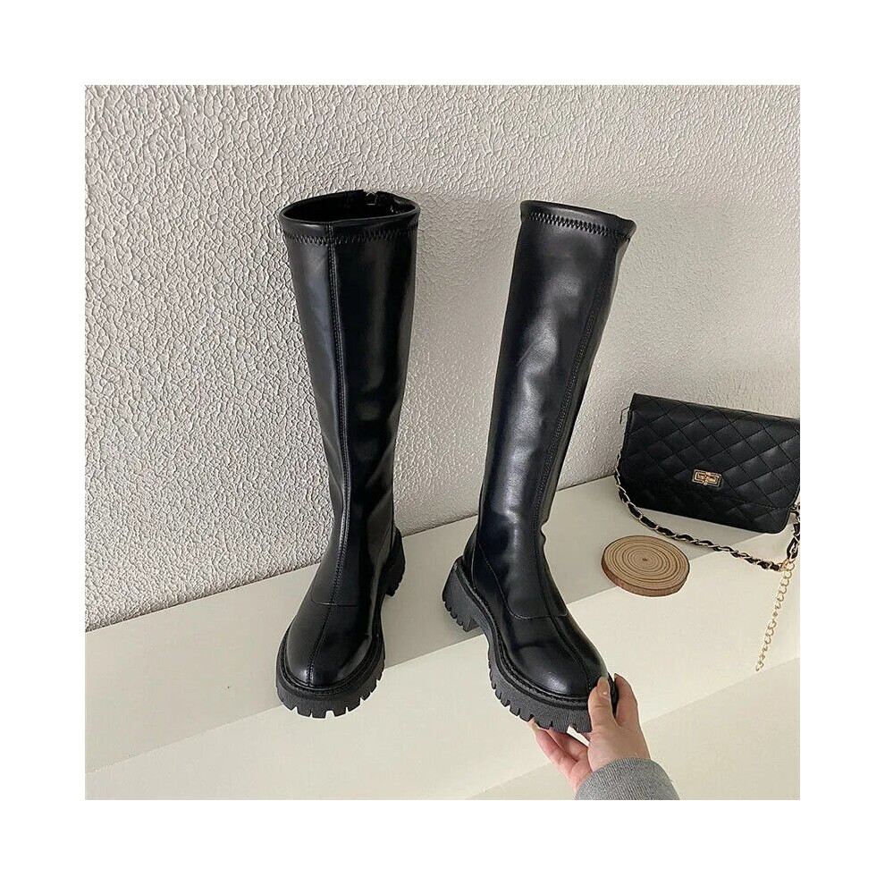Slim Flat Thigh High Boots Platform Women Non Slip Knee-High Boots Zipper Women Shoes Brown Long Motorcycle Boots Women-image-OPC-PBWRKSC-NEW