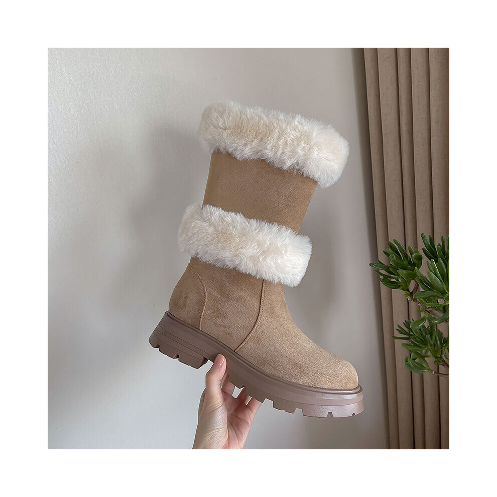 Autumn Winter Suede Thickened Plush Warm Snow Boots Round Toe Thick Bottom Stitching Womens Boots-image-OPC-PBWRMQN-NEW