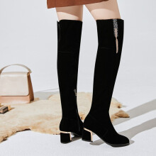 Oversize Large size Big Size 9 10 11 12 Round-headed suede solid-color thick-heeled tasseled zipper boots