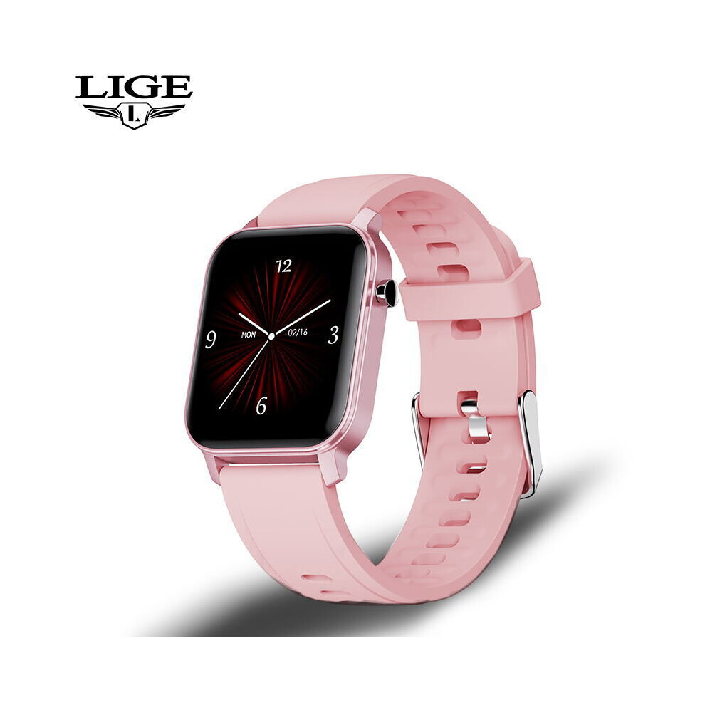 Lige Mens Smart Watch Ip68 Waterproof Touch Screen Sport Fitness Heart Rate Blood Pressure Monitoring Mens Smartwatch Relogio Pink 885653211634