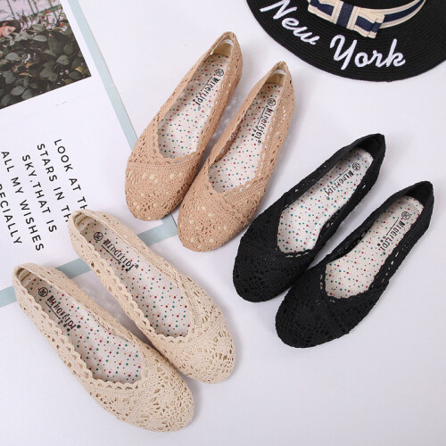 Leisure Soft weave single shoes ladies air mesh cutout lace ballet ballerina flat shoes woman breathable cloth shoes35 42 on OnBuy