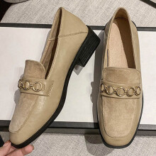 (apricot Beige-6.5) British Chains patchwork oxfords shoes women espadrilles woman flats ballerina square toe chunky heels loafers size 34-43