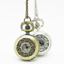 (10pcs/lot )Mini Filigree Vine carved Leaf steampunk Pocket Watch Necklace chain pendant wholesales party S010