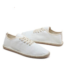 (WHITE Beige-40) Men Canvas Shoes Breathable Mens Loafers Slip On Solid Hemp Wrap Mens Shoes Espadrilles Fisherman