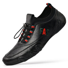 (Black-40) Men Casual Shoes Leather Men Sneakers Breathable Mens Loafers Moccasins Boat Shoes Plus Size 38-48