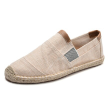 (Beige-43) Mens Shoes Espadrilles Fisherman Men Canvas Shoes Breathable Mens Loafers Slip On Solid Hemp Wrap shoes A21-08