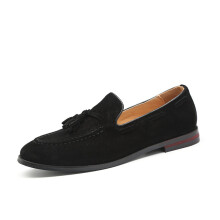 (Black-10.5) Men Suede Loafers Shoes Tassel Business Shoes Mens Flats Big Size 38- 47 Slip On Male Man Casual Footwear