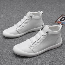 (White-8.5) 100% Leather Shoes Men High Sneakers Men Shoes Street Young Man Footwear Male Sneakers