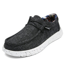 (Black-44) Mens Classic Canvas Casual Lazy Flat Shoes Moccasin Slip On Loafer Washed Denim Vulcanized Shoes zapatillas hombre