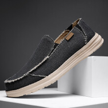 (Black-40) Summer Men Canvas Shoes Espadrilles Breathable Casual Shoes Men Loafers Comfortable Ultralight Lazy Boat Shoes Plus Size 39-47