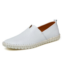 (White Beige-11) Cow Leather Mens Loafers Moccasins Soft Slip On Mens Boat Shoe PLUS SIZE 38~48 Sports Shoes