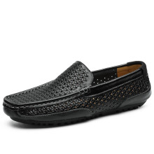 (Hollow out black Black-10 44) Summer Men Shoes Casual Leather Mens Loafers Moccasins Italian Breathable Slip on Boat Shoes