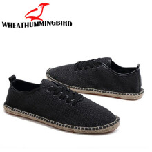 (Black-40) Men Canvas Shoes Breathable Mens Loafers Slip On Solid Hemp Wrap Mens Shoes Espadrilles Fisherman LA-26