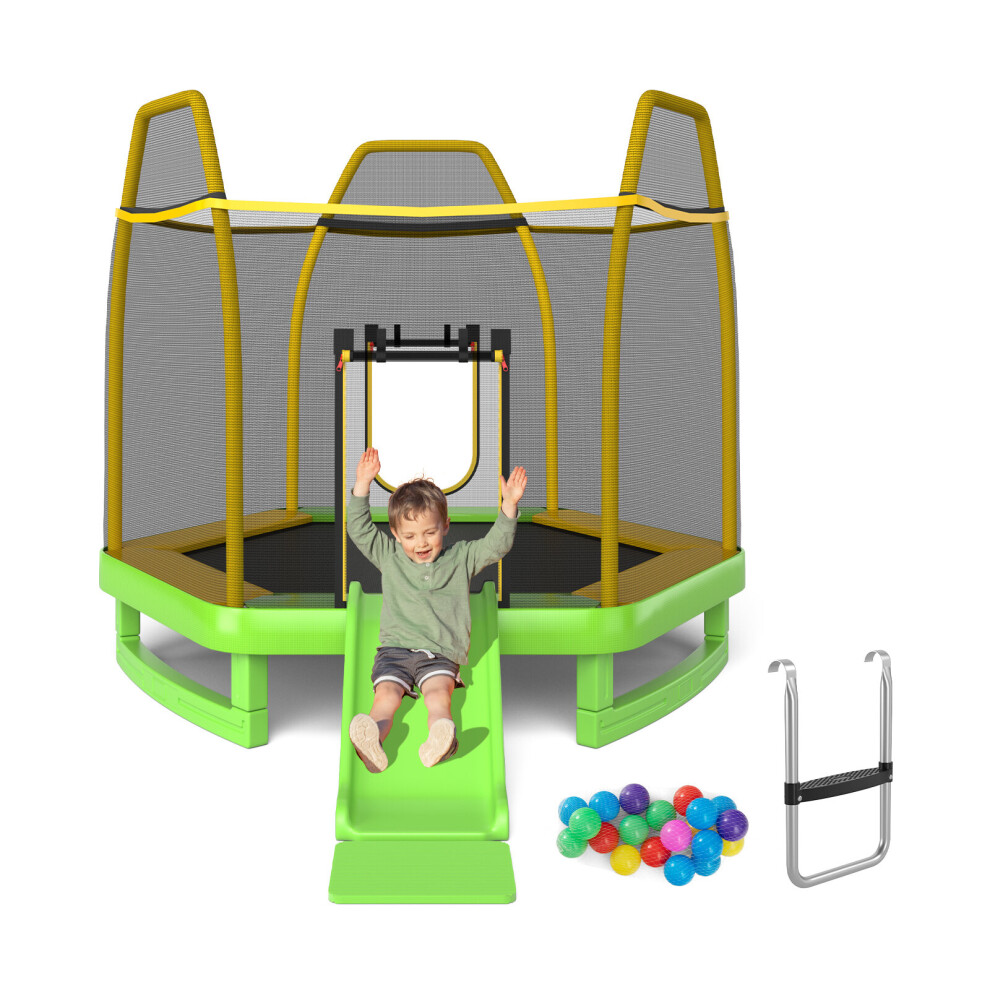 7FT Kids Trampoline Toddler Fitness Jumper Safety & Enclosure w/ Slide