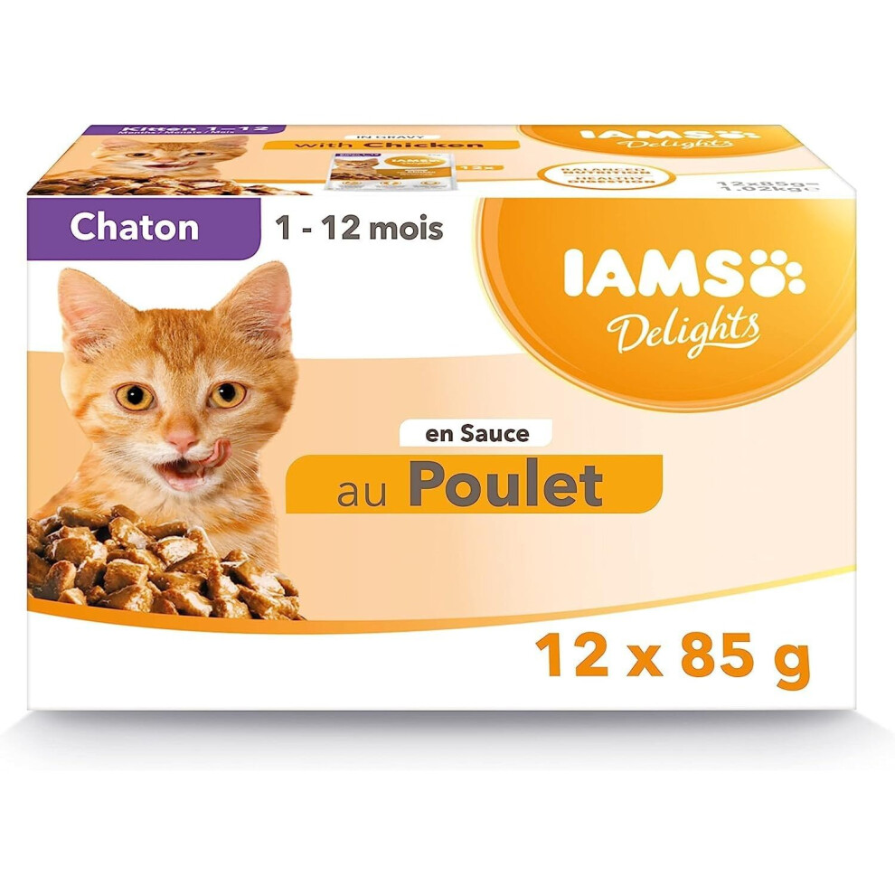 IAMS Delights Complete Wet Cat Food for Kittens Chicken in Gravy Multipack 12 x 85 g Pouches