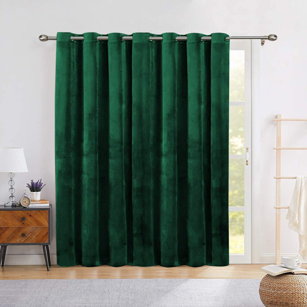 (Green, 66" X 84" Single Panel Door Curtain) Thermal Insulated Curtains Ringtop Eyelet Velvet Crushed Curtain Pair with 2 Tiebacks