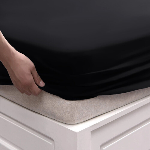 (Single (91 x 190 cm), Black) Bed Fitted Sheets Single Double King Super King UK 2