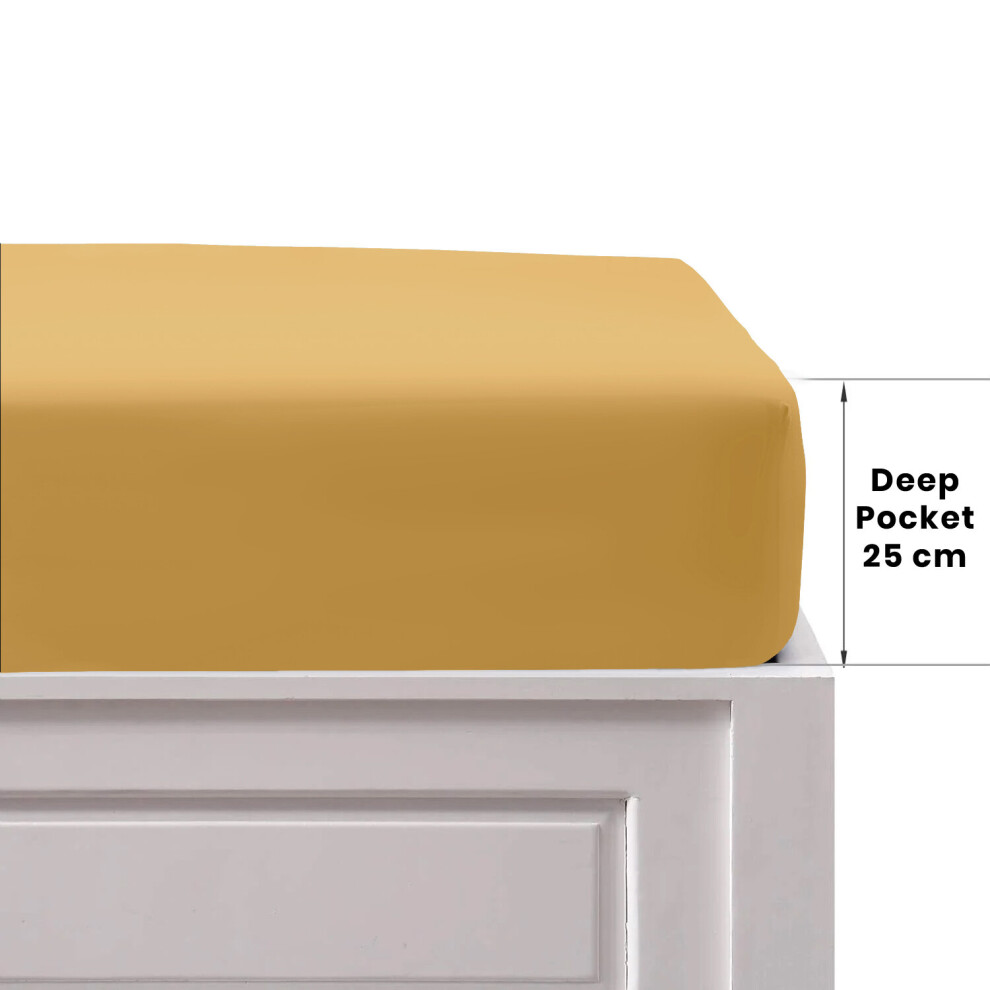 (Single (91 x 190 cm), Ochre (Yellow)) Bed Fitted Sheets Single Double King Super King UK