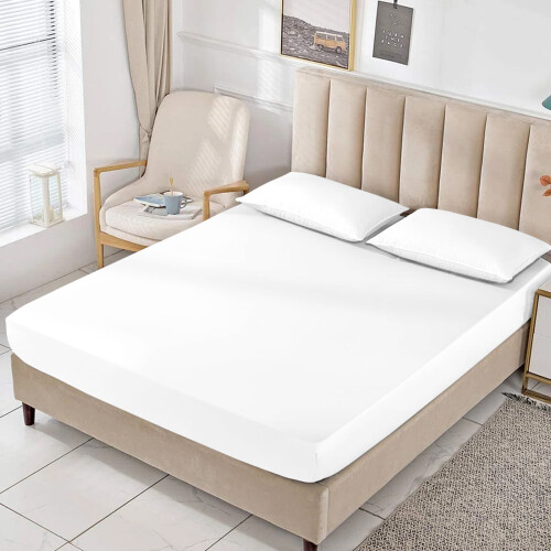 (Double (137 x 190 cm), White) Bed Fitted Sheets Single Double King Super King UK