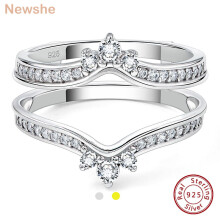 Two 925 Silver Yellow Crown Wedding Rings for Women Guard Enhancers Round Cubic Zirconia Adjustable Wrap Band