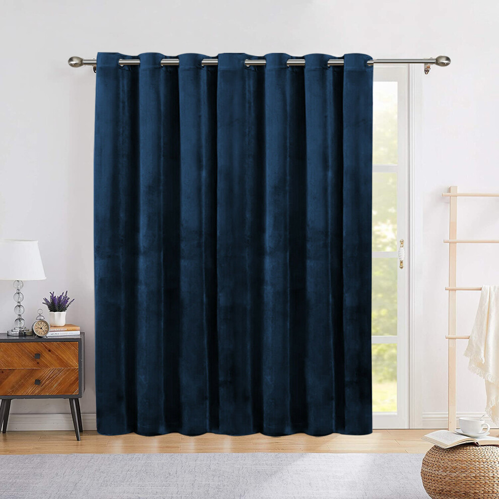 (Blue Navy, 66" x 84" (168 x 213)cm-Single Panel) Velvet Curtain Pair Thermal Insulated Curtains with Tie Backs