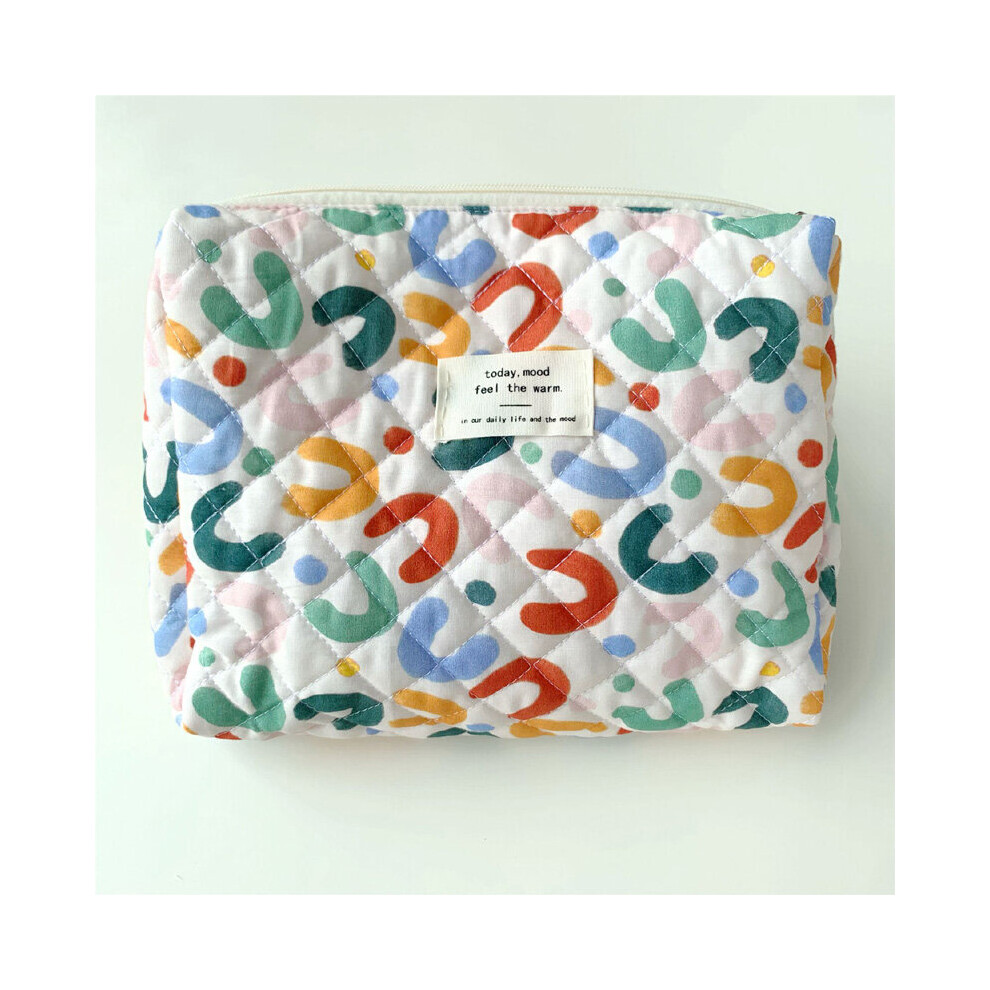Multicoloured 3Pcs Women Cotton Linen Floral Prints Large Capacity Protable Wash Cosmetic Bag