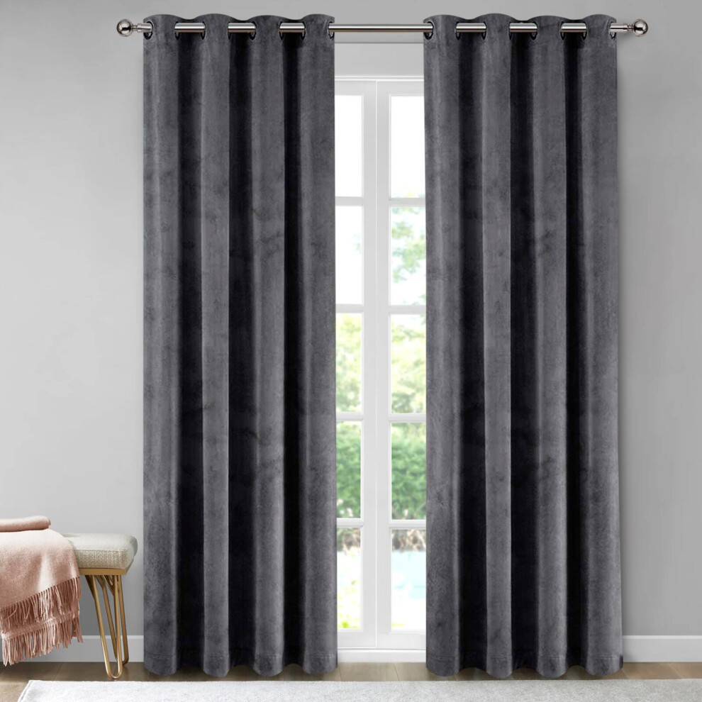 (Grey , 90" x 90" (228 x 228)cm) Velvet Curtain Pair Thermal Insulated Curtains with Tie Backs