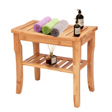 Bamboo Shower Bench Seat Waterproof Spa Chair Seat with Storage Shelf