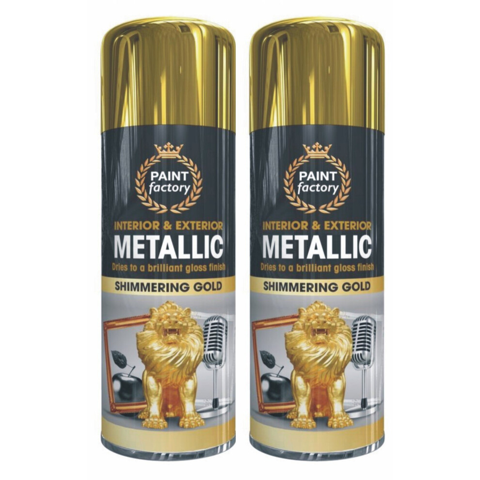 2 x 400ml METALLIC GOLD Spray Paint Aerosol Gloss Wood Metal Plastic