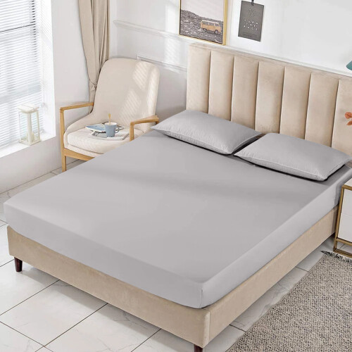 (Double (137 x 190 cm), Grey) Bed Fitted Sheets Single Double King Super King UK 1