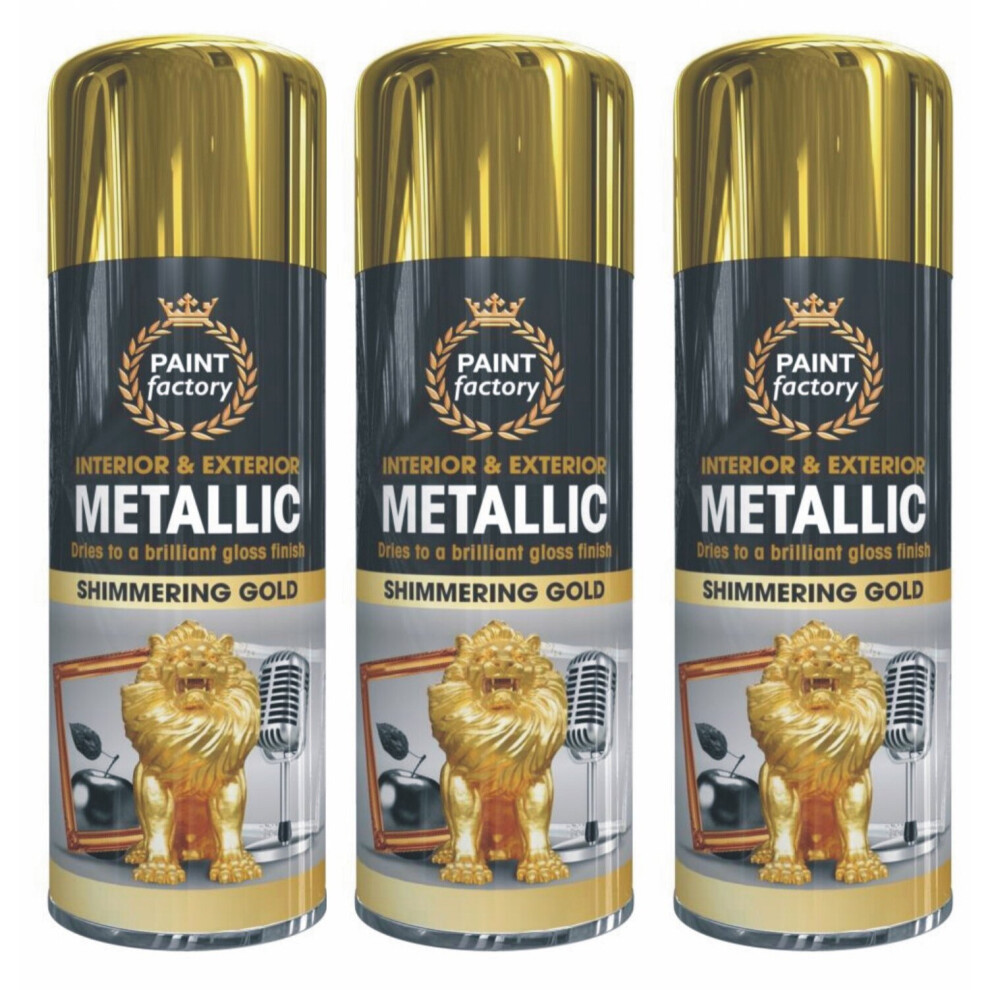 3 x 400ml METALLIC GOLD Spray Paint Aerosol Gloss Wood Metal Plastic