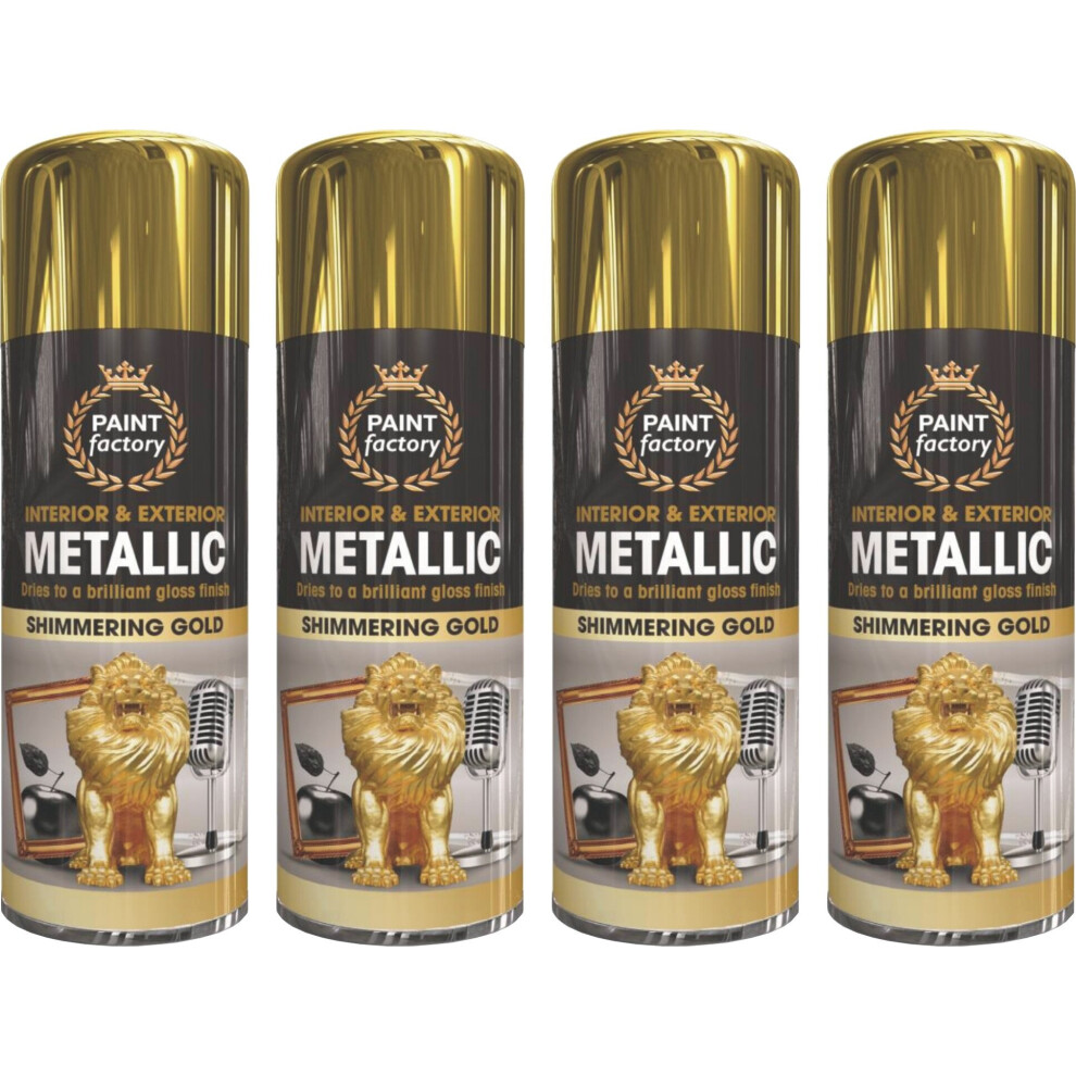 4 x 400ml METALLIC GOLD Spray Paint Aerosol Gloss Wood Metal Plastic