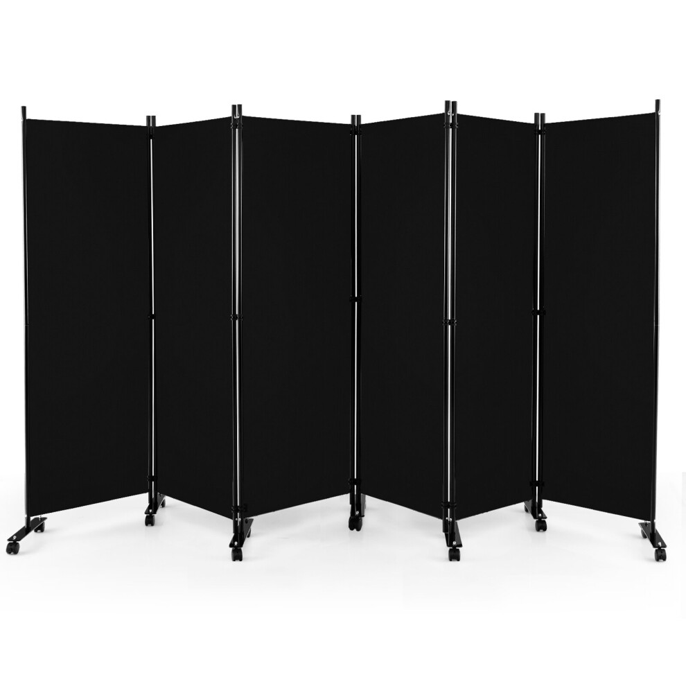 6-Panel Folding Room Divider Rolling Privacy Screen w/ Lockable Wheels