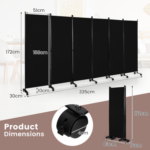 Costway 6-Panel Folding Room Divider Rolling Privacy Screen w/ Lockable Wheels 1