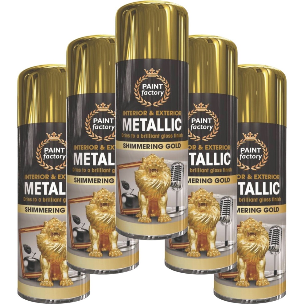 5 x 400ml METALLIC GOLD Spray Paint Aerosol Gloss Wood Metal Plastic