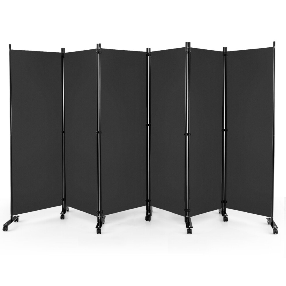 6-Panel Folding Room Divider Rolling Privacy Screen w/ Lockable Wheels