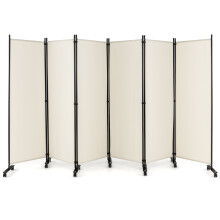 6-Panel Folding Room Divider Rolling Privacy Screen w/ Lockable Wheels