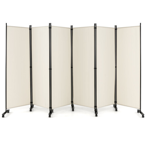 Costway 6-Panel Folding Room Divider Rolling Privacy Screen w/ Lockable Wheels