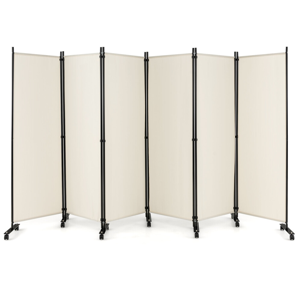 6-Panel Folding Room Divider Rolling Privacy Screen w/ Lockable Wheels